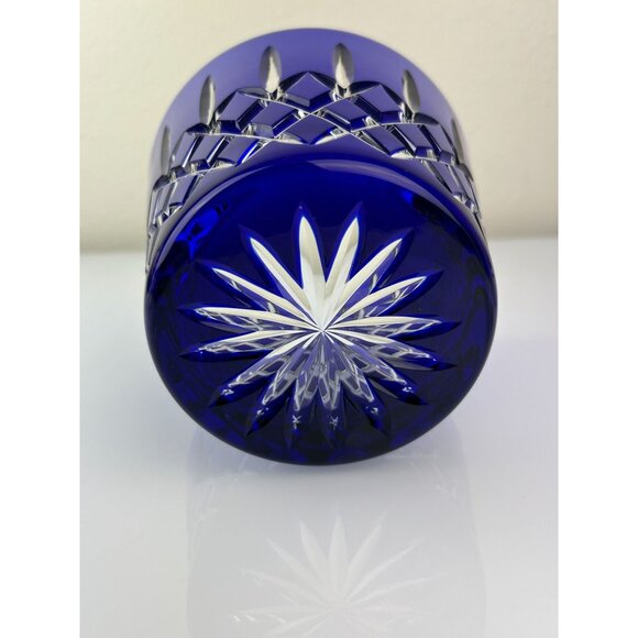 AJKA Arabella Cobalt Blue Cut to Clear Ice Bucket Vase Crystal Hungary Bohemian - Picture 9 of 11